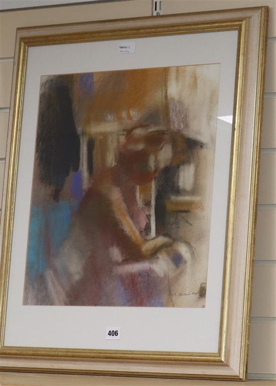Anne-Catherine Phillips (1953-2014), Seated figure in an interior, pastel, 44 x 40cm